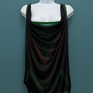 Skunkfunk Draped Mesh Chevron Tank Top Black/Green